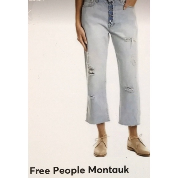 FREE PEOPLE MONTAUK JEAN NWT Cropped Distressed 29 - Picture 2 of 8